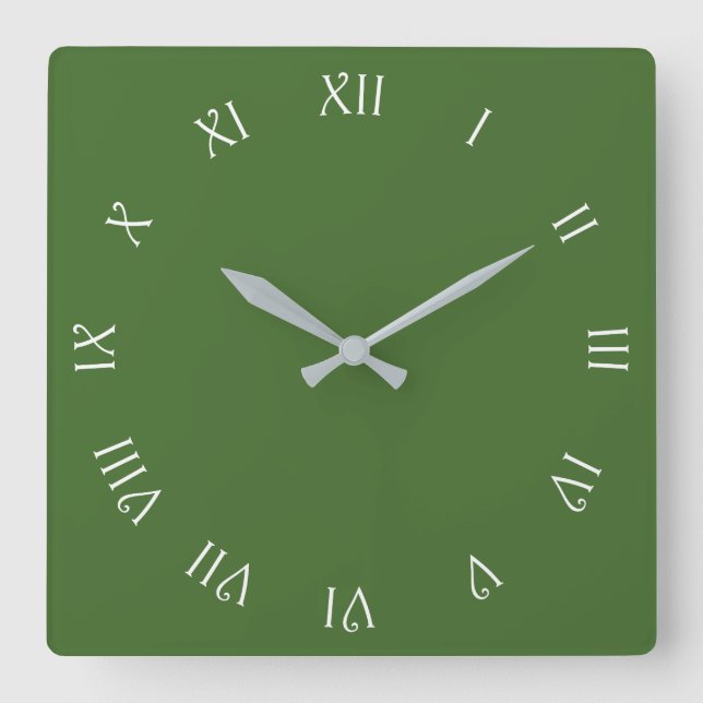 Relógio Quadrado White Script Roman Numbers On Green wccn (Frente)