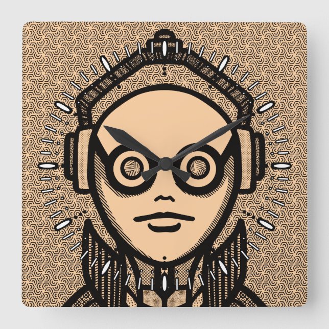 Relógio Quadrado White silhuette on black Desk Mat Square Wall Cloc (Frente)