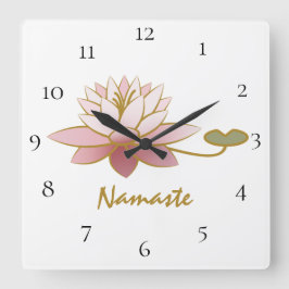 Relógio Quadrado *~* White Zen Namaste Pink Lotus Flower Espiritual