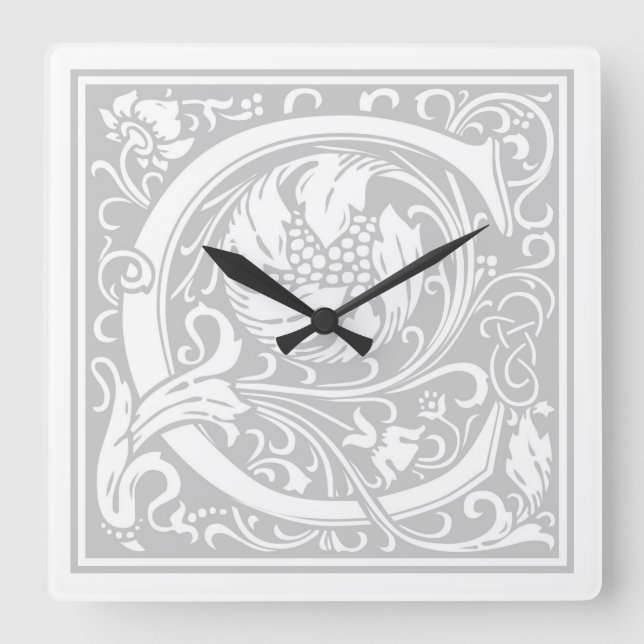 Relógio Quadrado William Morris Alphabet "C" Square Wall Clock (Frente)