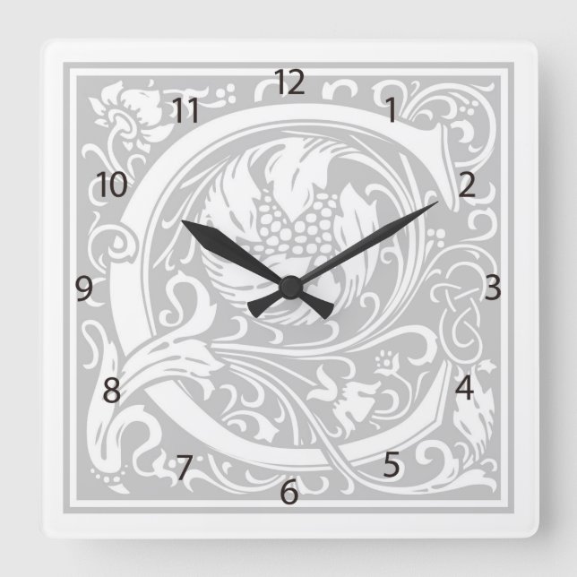 Relógio Quadrado William Morris Alphabet "C" Square Wall Clock (Frente)