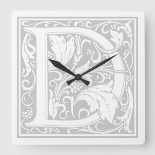 Relógio Quadrado William Morris Alphabet "D" Square Wall Clock
