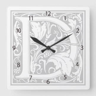 Relógio Quadrado William Morris Alphabet "D" Square Wall Clock
