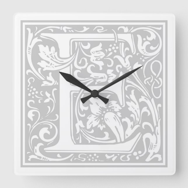 Relógio Quadrado William Morris Alphabet "E" Square Wall Clock (Frente)