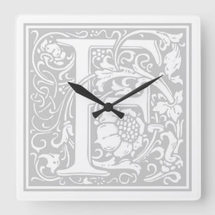Relógio Quadrado William Morris Alphabet "F" Square Wall Clock