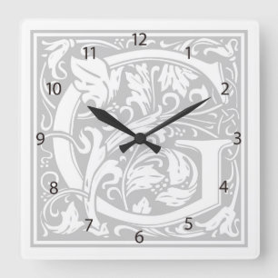 Relógio Quadrado William Morris Alphabet "G" Square Wall Clock