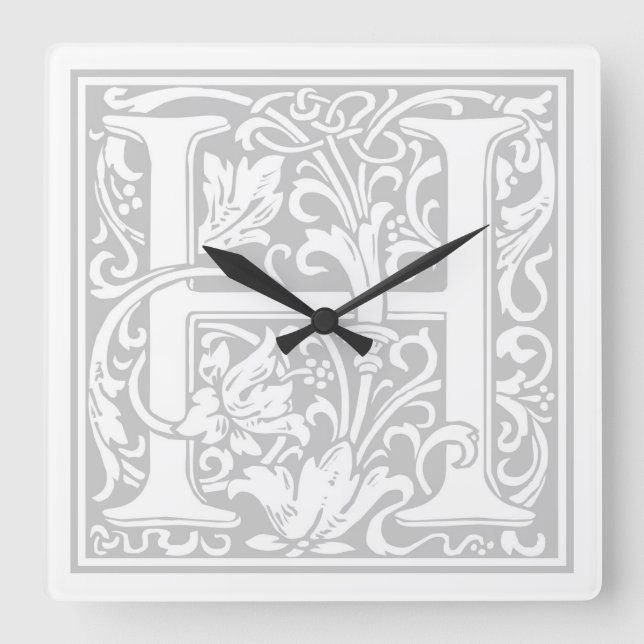 Relógio Quadrado William Morris Alphabet "H" Square Wall Clock (Frente)