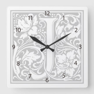 Relógio Quadrado William Morris Alphabet "J" Square Wall Clock