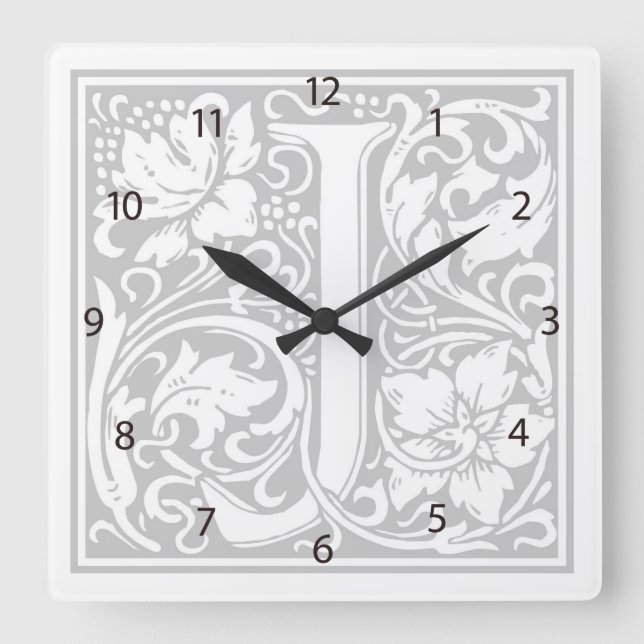 Relógio Quadrado William Morris Alphabet "J" Square Wall Clock (Frente)