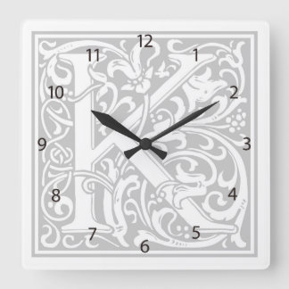 Relógio Quadrado William Morris Alphabet "K" Square Wall Clock