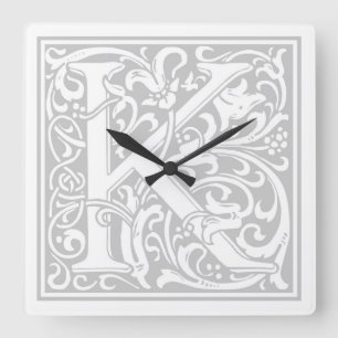 Relógio Quadrado William Morris Alphabet "K" Square Wall Clock