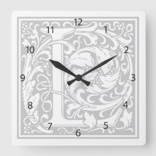 Relógio Quadrado William Morris Alphabet "L" Square Wall Clock