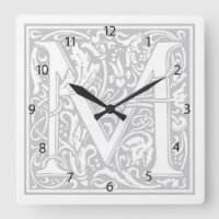 William Morris Alphabet "M" Square Wall Clock