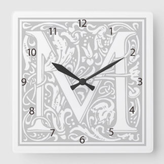 Relógio Quadrado William Morris Alphabet "M" Square Wall Clock