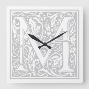 Relógio Quadrado William Morris Alphabet "M" Square Wall Clock
