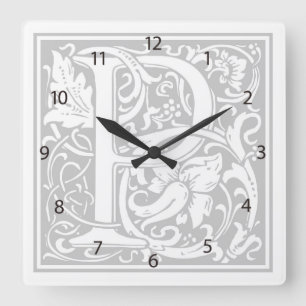Relógio Quadrado William Morris Alphabet "P" Square Wall Clock