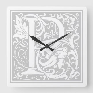 Relógio Quadrado William Morris Alphabet "P" Square Wall Clock