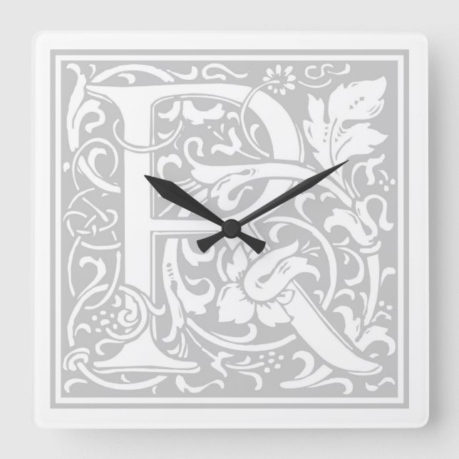 Relógio Quadrado William Morris Alphabet "R" Square Wall Clock (Frente)