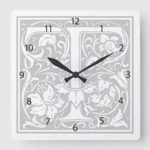 Relógio Quadrado William Morris Alphabet "T" Square Wall Clock