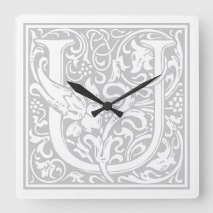 Relógio Quadrado William Morris Alphabet "U" Square Wall Clock