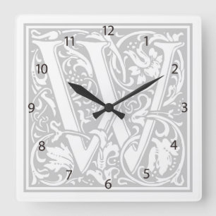 Relógio Quadrado William Morris Alphabet "W" Square Wall Clock