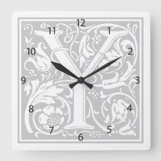 Relógio Quadrado William Morris Alphabet "Y" Square Wall Clock