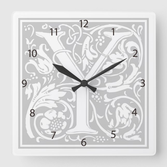 Relógio Quadrado William Morris Alphabet "Y" Square Wall Clock (Frente)