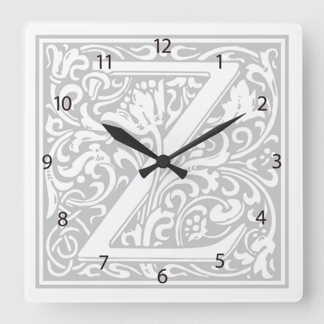 Relógio Quadrado William Morris Alphabet "Z" Square Wall Clock (Frente)