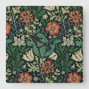 Relógio Quadrado William Morris Compton Floral Art Nouveau Pattern
