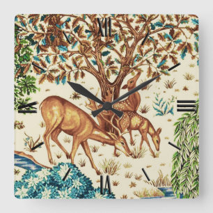 Relógio Quadrado William Morris Deer, de uma Beige da Tapeçaria