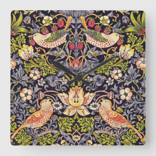 Relógio Quadrado William Morris Strawberry Thef Floral Art Nouveau