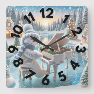 Relógio Quadrado Winter Snowman Wall Clock 10 "