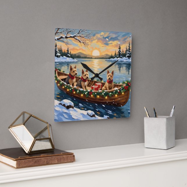 Relógio Quadrado Wire Fox Terrier Christmas Boat Holiday (Escritório)