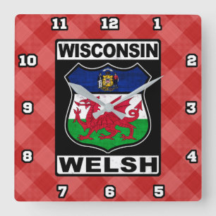 Relógio Quadrado Wisconsin Welsh American Wall Clock
