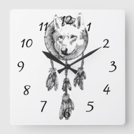 Relógio Quadrado Wolf Dreamcatcher Acryall Wall Clock