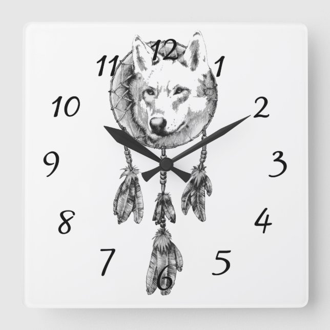 Relógio Quadrado Wolf Dreamcatcher Acryall Wall Clock (Frente)