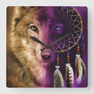 Relógio Quadrado Wolf e Dream Catcher