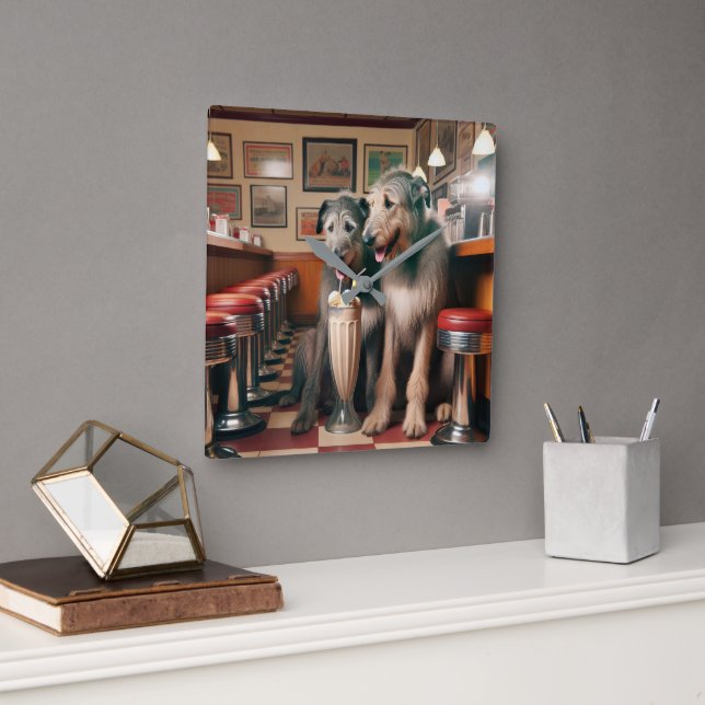 Relógio Quadrado Wolfhounds Irlandês No Dinheiro Retroativo (Escritório)