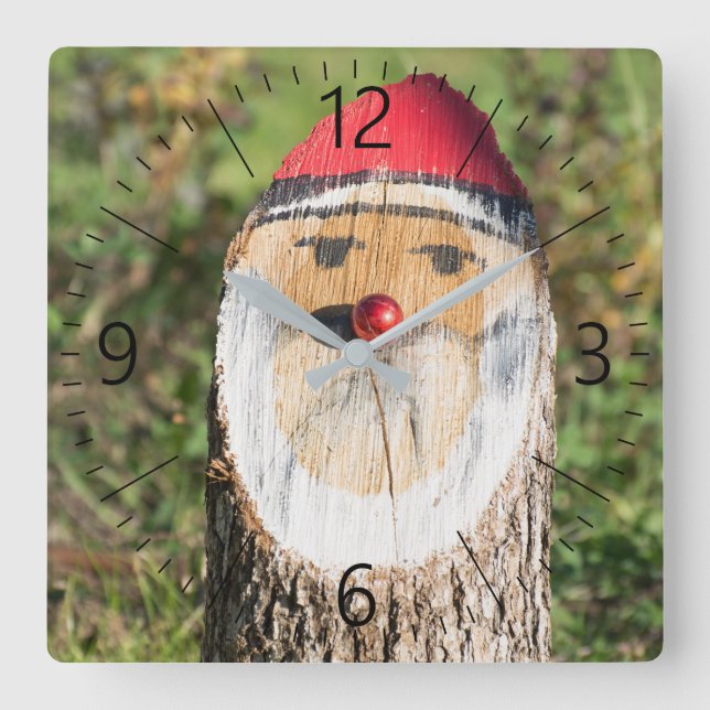 Relógio Quadrado Wooden Santa Claus (Frente)