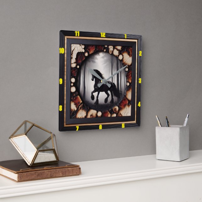 Relógio Quadrado Woodland Canter Personalizado Madeira Charred Frie (Escritório)