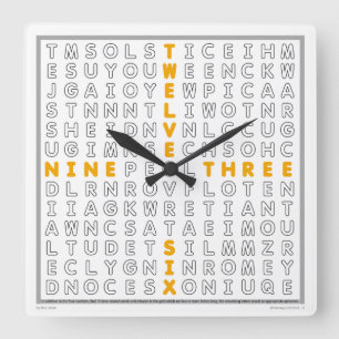 Relógio Quadrado Word Search Clock com quebra-cabeça (laranja) tra