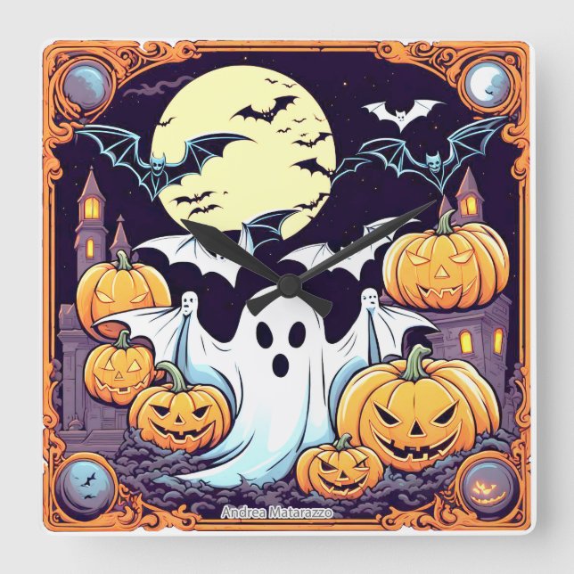 Relógio Quadrado Wow Halloween Thrill (Frente)