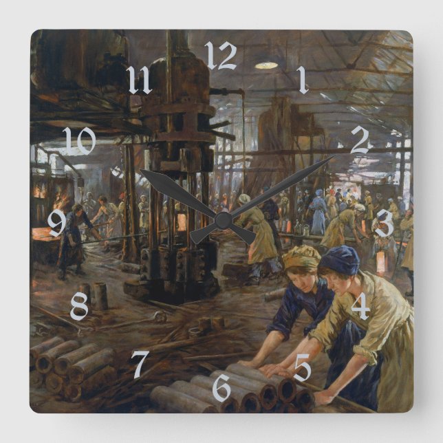 Relógio Quadrado WW1 1918 Mulheres Trabalhando em Munições uma Fábr (Frente)