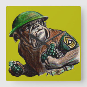 Relógio Quadrado WWII bulldog dog soldier Sgt. Rover