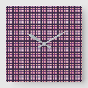 Relógio Quadrado Xadrez Lilac Púrpura Rosa-Rosa Ametista
