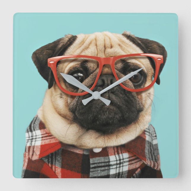 Relógio Quadrado Xadrez Shirt Pug (Frente)