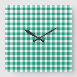 Relógio Quadrado Xadrez Verde Esmeralda e Branco Gingham