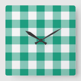 Relógio Quadrado Xadrez Verde Esmeralda E Branco Padrão Gingham