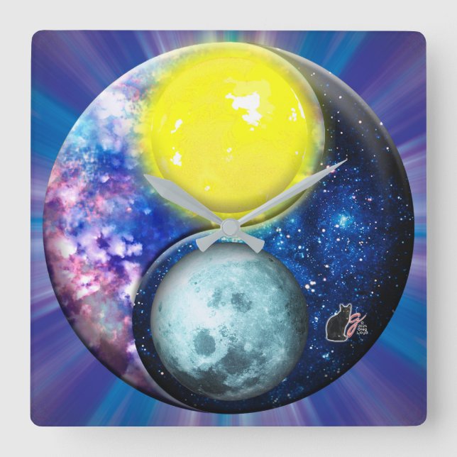 Relógio Quadrado Yang-Yin / Sun-Moon (Frente)