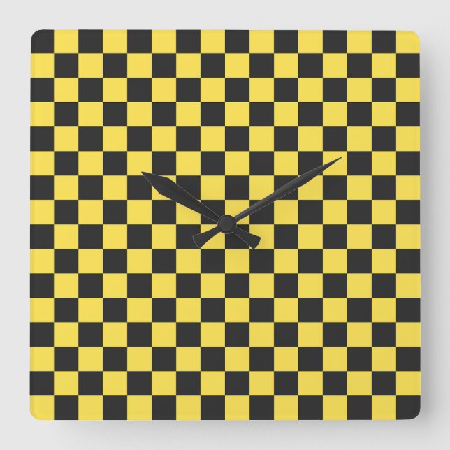 Relógio Quadrado Yellow and black checkerboard pattern (Frente)